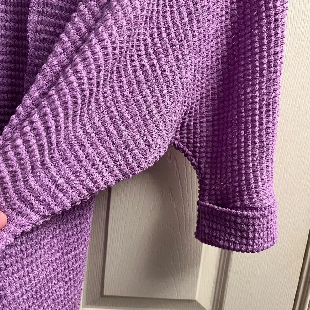 Zenana Outfitters Purple  Waffle Knit Top Dolman Sleeves Large/XLarge - Picture 4 of 6